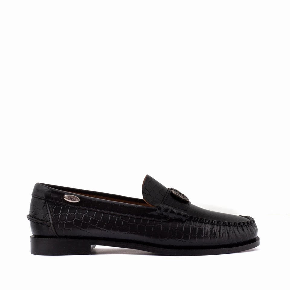 Mocassins femme Mexicana Hampton noirs effet croco, quatrième vue