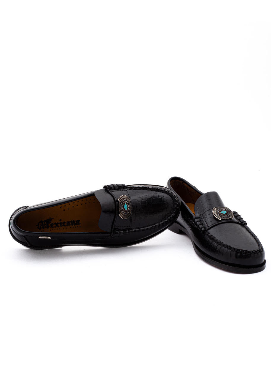 Mocassins femme Mexicana Hampton noirs effet croco, troisième vue