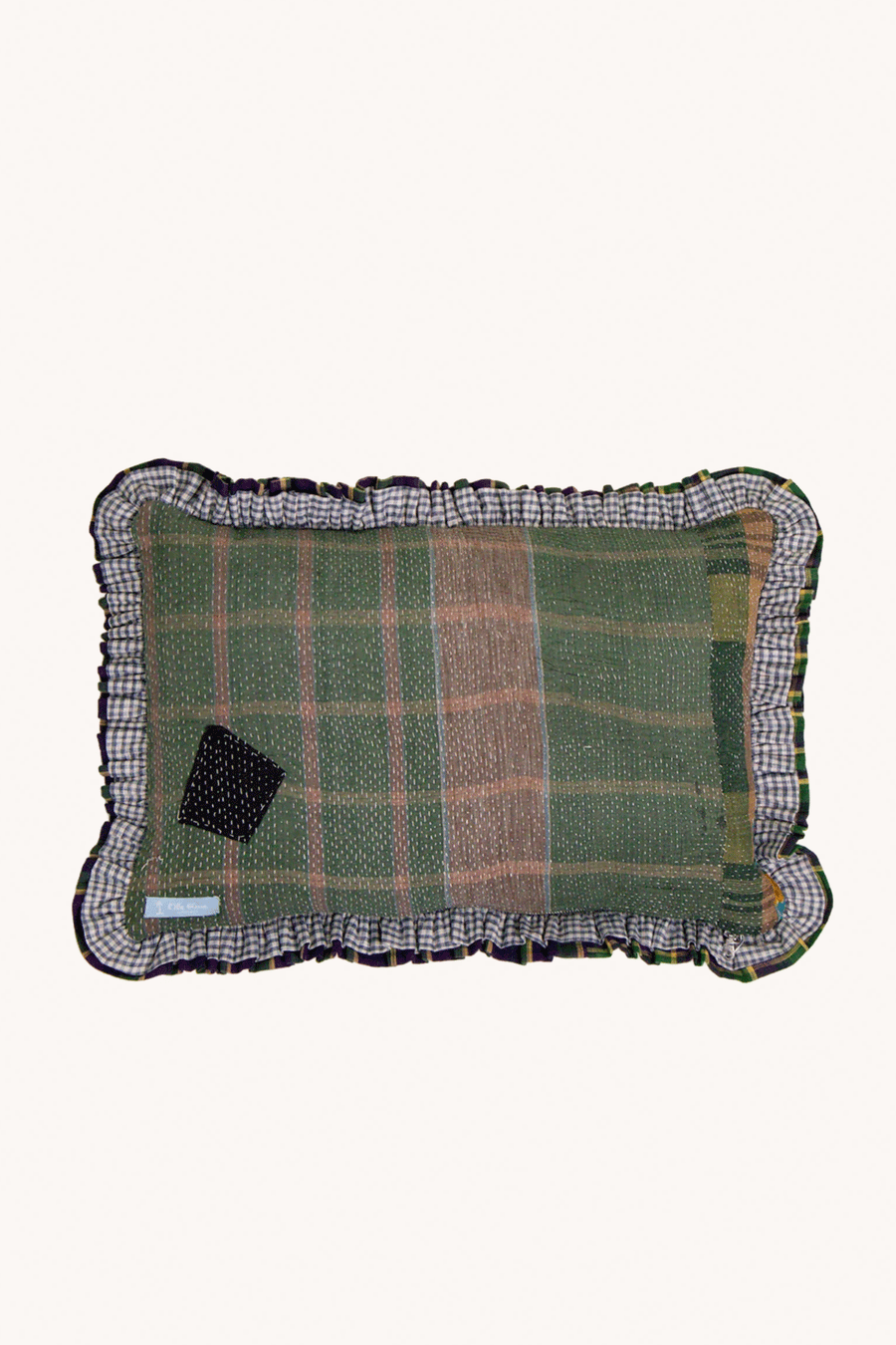 L'ÎLE BLEUE - Housse de Coussin Kantha Tartan