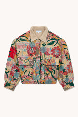 L'ÎLE BLEUE - Blouson Jim Kantha beige fleuri Sherpa Suzani