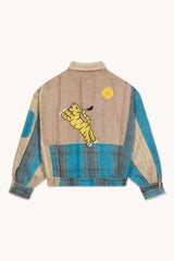 L'ÎLE BLEUE - Blouson Jim Kantha Beige Tartan Turquoise Sherpa