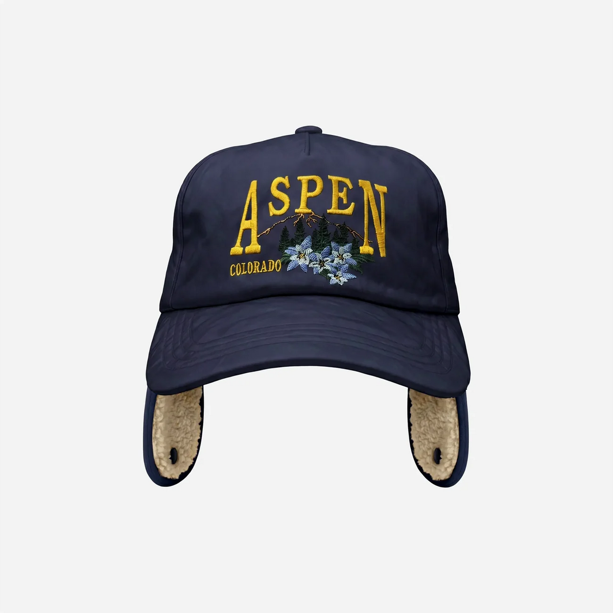 Casquette Visit Aspen bleu marine brodée à oreillettes, vue de face